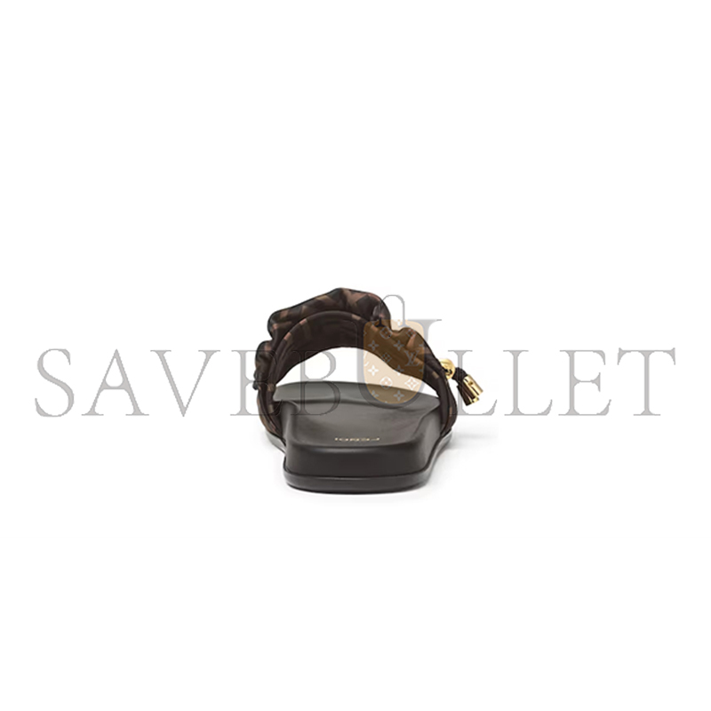 FENDI FEEL BROWN SATIN SLIDES 8X8142AE7SF0R7V